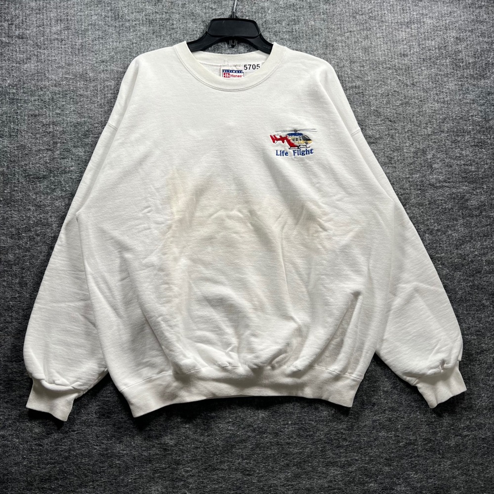 Vintage Hanes Life Flight Helicopter Sweatshirt White XL Crewneck 90s